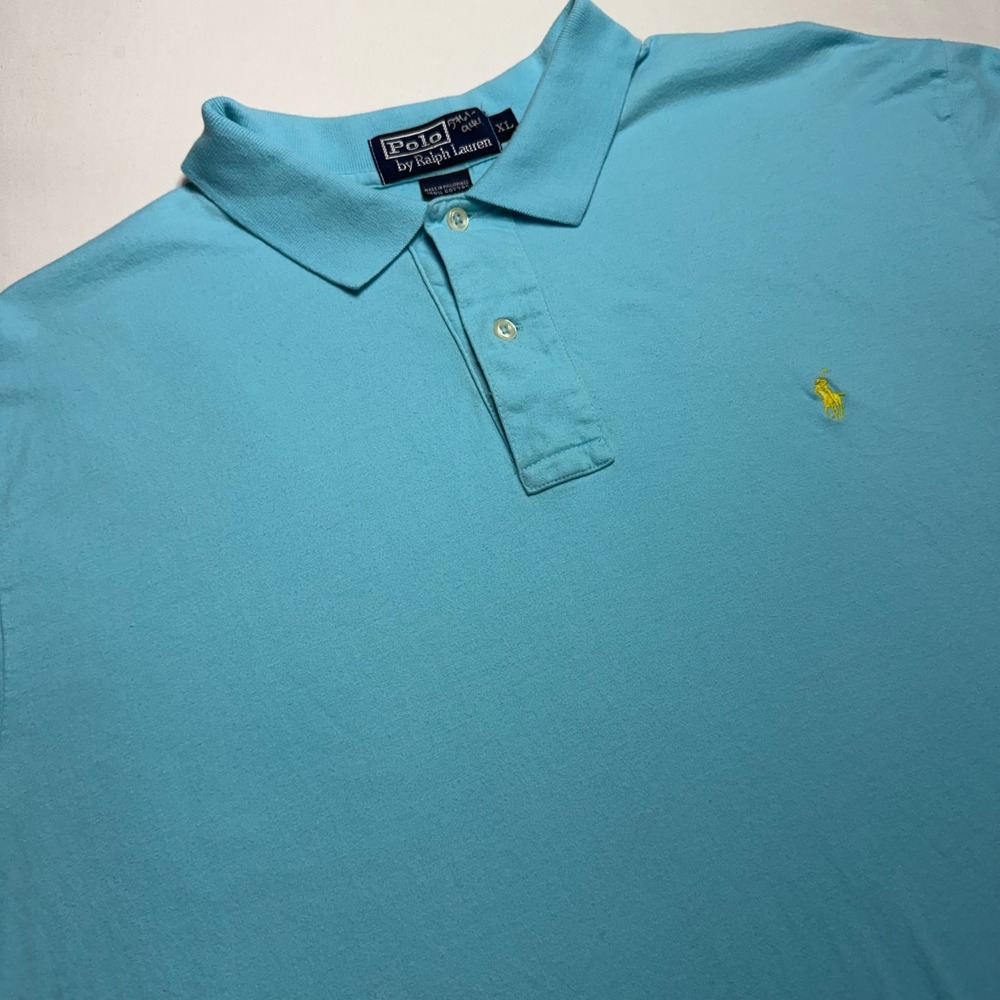 Polo Ralph Lauren Mens XL Blue Short Sleeve Cotton Polo Shirt Yellow Pony Logo